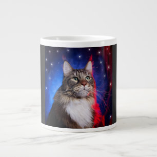 Maine Coon Katze mit roter weißer blauer Aura und Jumbo-Tasse