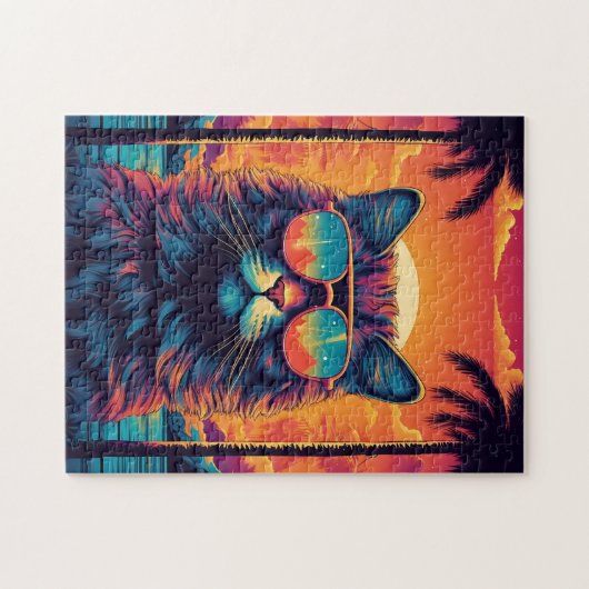 Maine Coon Katze mit Sonnenbrille am Strand Puzzle (Horizontal)