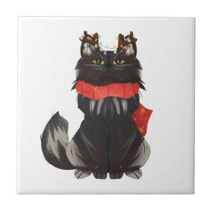 Maine Coon Katze mit Weihnachtsdekorationen Fliese