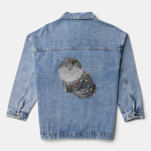 Maine Coon Katze mit Weihnachtsdekorationen Jeansjacke
