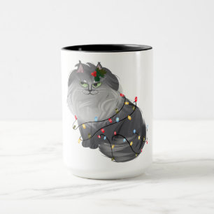Maine Coon Katze mit Weihnachtsdekorationen Tasse