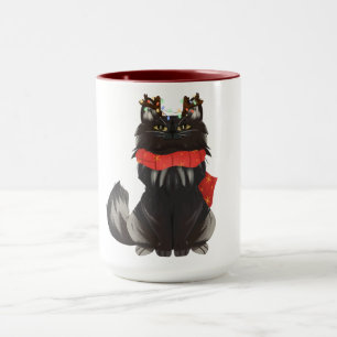 Maine Coon Katze mit Weihnachtsdekorationen Tasse