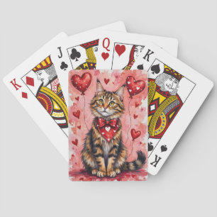 Maine Coon Katze Valentinstag Sitzend mit Herzen R Spielkarten