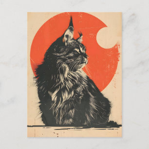 Maine Coon Katze Vintage Kunst Postkarte