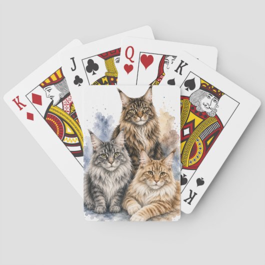 Maine Coon Katze Wasserfarbe Spielkarten (Rückseite)
