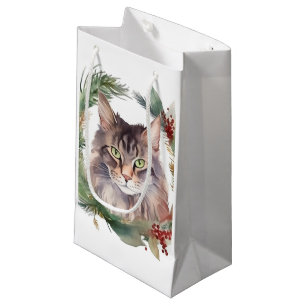 Maine Coon Katze Weihnachts Kranz Festliche Katze Kleine Geschenktüte