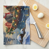 Maine Coon Katze Weihnachtsboot Urlaub Geschirrtuch (Viertel Falte)