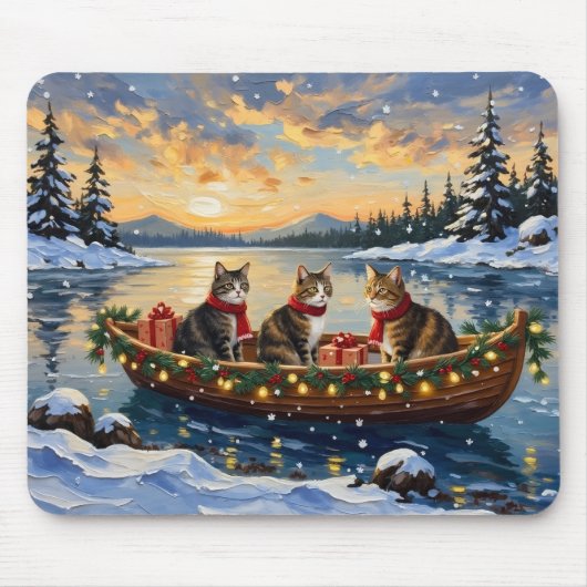 Maine Coon Katze Weihnachtsboot Urlaub Mousepad (Vorne)