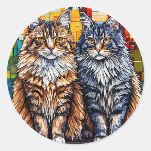 Maine Coon Katzen Fluschige Katzenliebhaber Gesche Runder Aufkleber