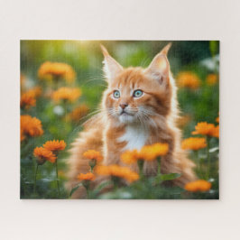 Maine Coon Kitten in einem Feld für Blume Puzzle