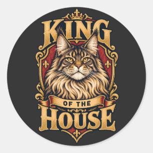 Maine Coon König des Hauses Gold Vintage Wappen Runder Aufkleber