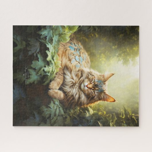 Maine Coon mit Feathers im Wald Puzzle (Horizontal)