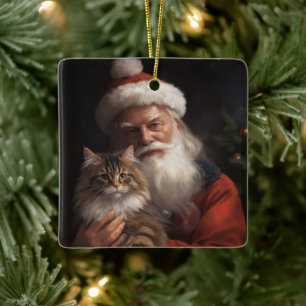 Maine Coon mit Santa Claus Festive Weihnachten  Keramikornament