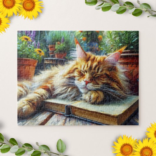 Maine Coon Orange Katze Schlafen im Garten Puzzle