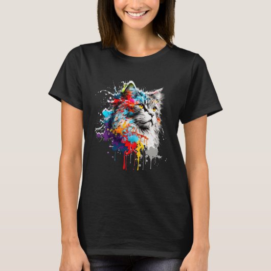 Maine Coon Paint Splatter Cat Splatter Paint T-Shirt (Vorderseite)