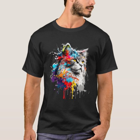 Maine Coon Paint Splatter Cat Splatter Paint T-Shirt (Vorderseite)