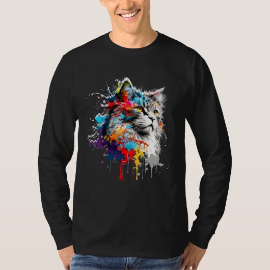 Maine Coon Paint Splatter Cat Splatter Paint T-Shirt (Vorderseite)