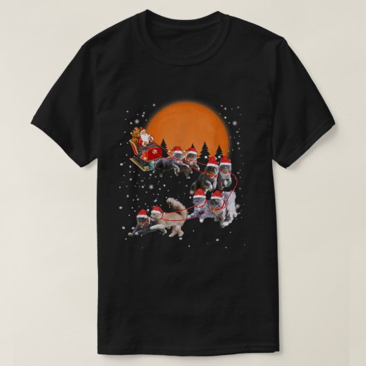 Maine Coon Reindeer Santa Sleigh Weihnachtskats Xm T-Shirt (Design vorne)