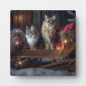 Maine Coon Snowy Sleigh Weihnachtsdekor Fotoplatte (Vorderseite)