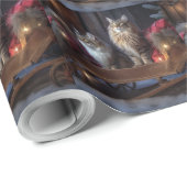 Maine Coon Snowy Sleigh Weihnachtsdekor Geschenkpapier (Rolleneckpunkt)