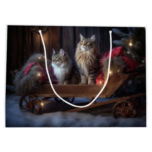 Maine Coon Snowy Sleigh Weihnachtsdekor Große Geschenktüte (Rückseite)