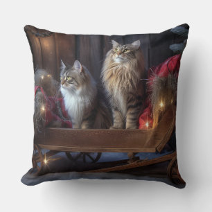 Maine Coon Snowy Sleigh Weihnachtsdekor Kissen