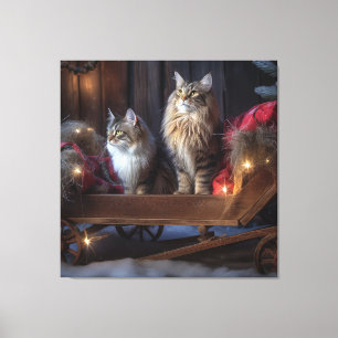 Maine Coon Snowy Sleigh Weihnachtsdekor Leinwanddruck