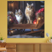 Maine Coon Snowy Sleigh Weihnachtsdekor Leinwanddruck (Insitu (Wohnzimmer))
