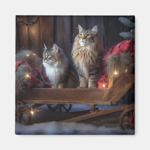 Maine Coon Snowy Sleigh Weihnachtsdekor Magnet