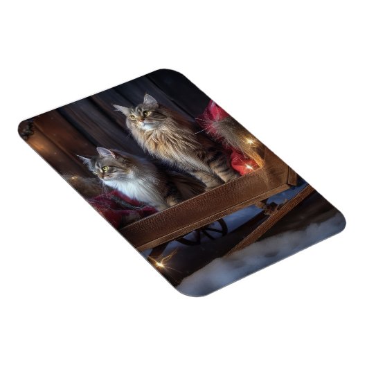 Maine Coon Snowy Sleigh Weihnachtsdekor Magnet (Rechte Seite)