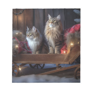 Maine Coon Snowy Sleigh Weihnachtsdekor Notizblock