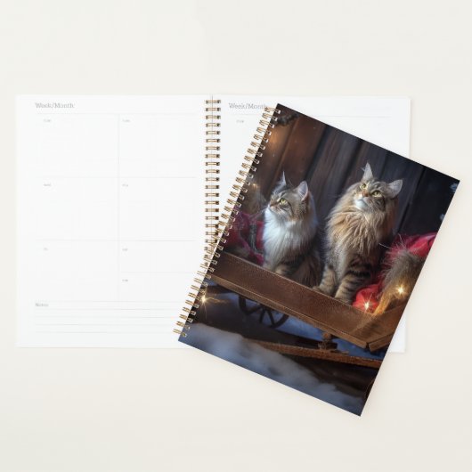 Maine Coon Snowy Sleigh Weihnachtsdekor Planer (Anzeige)