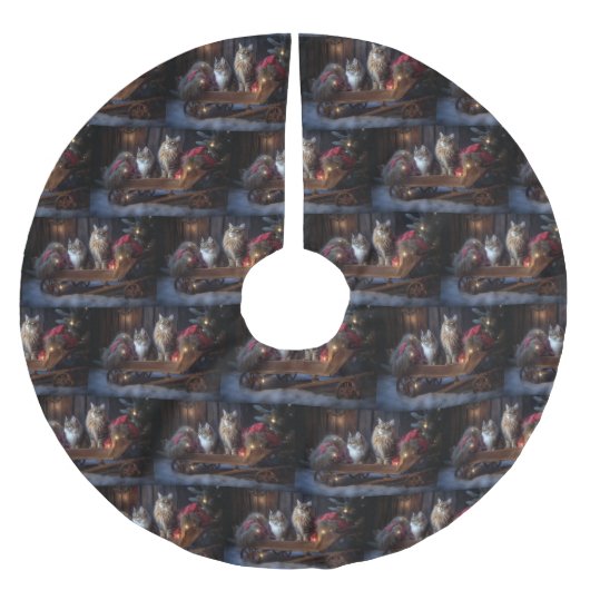 Maine Coon Snowy Sleigh Weihnachtsdekor Polyester Weihnachtsbaumdecke (Vorderseite)