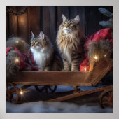 Maine Coon Snowy Sleigh Weihnachtsdekor Poster (Vorne)