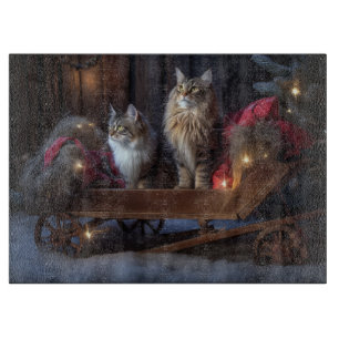 Maine Coon Snowy Sleigh Weihnachtsdekor Schneidebrett