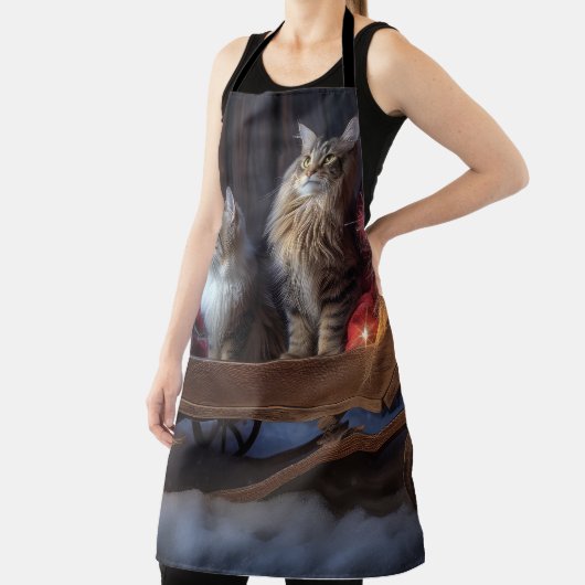 Maine Coon Snowy Sleigh Weihnachtsdekor Schürze (InSitu)