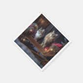 Maine Coon Snowy Sleigh Weihnachtsdekor Serviette (Ecke)