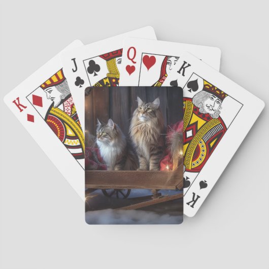 Maine Coon Snowy Sleigh Weihnachtsdekor Spielkarten (Rückseite)