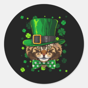 Maine Coon St Patricks Day Cat Leprechaun Hat Sham Runder Aufkleber