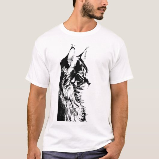 Maine Coon T-Shirt: White Tee Black & White Cat (Vorderseite)