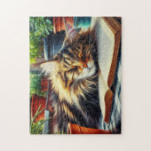 Maine Coon Tabby Katze Schlafen im Garten Puzzle (Vertikal)