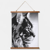 Maine Coon Tapestry: Black & White Cat Wall Hangin Wandteppich Mit Holzrahmen (Vorderseite)