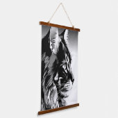 Maine Coon Tapestry: Black & White Cat Wall Hangin Wandteppich Mit Holzrahmen (Gewinkelt)