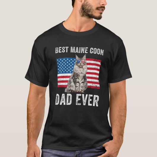 Maine Coon Vater American Flag Cat Lover Eigentüme T-Shirt (Vorderseite)