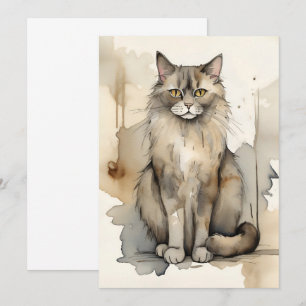 Maine Coon Watercolor Illustration Einladung