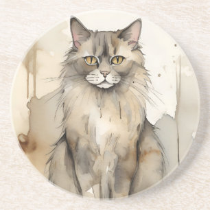 Maine Coon Watercolor Illustration Getränkeuntersetzer