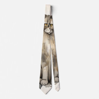 Maine Coon Watercolor Illustration Krawatte