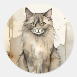 Maine Coon Watercolor Illustration Runder Aufkleber