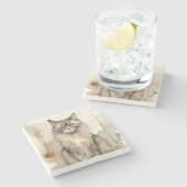 Maine Coon Watercolor Illustration Steinuntersetzer (Seitenansicht)