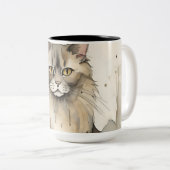 Maine Coon Watercolor Illustration Zweifarbige Tasse (VorderseiteRechts)